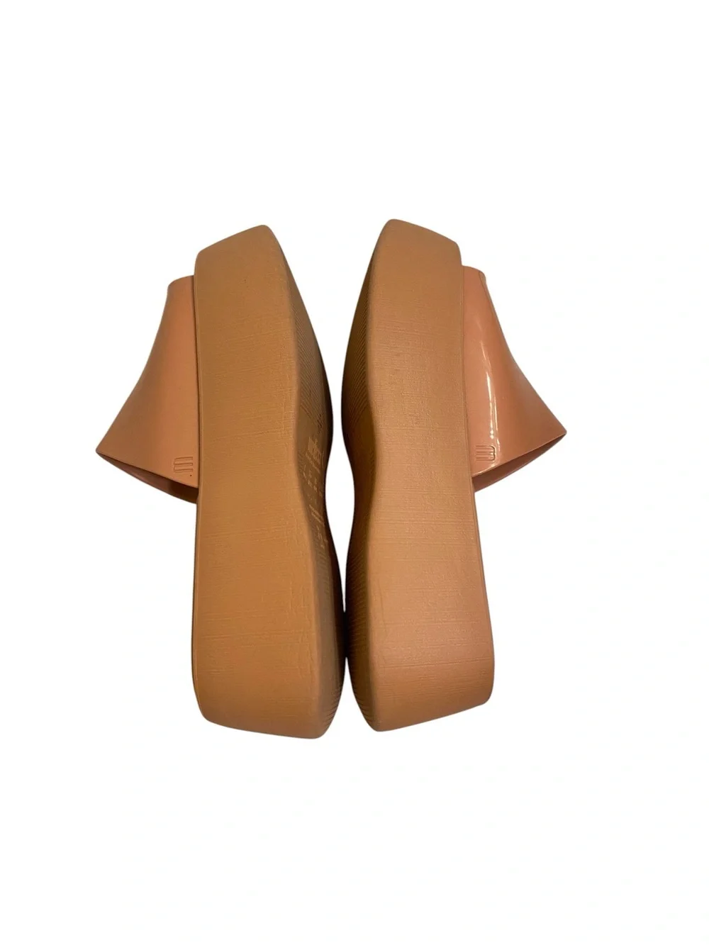 MELISSA WOMENS PLATFORM SLIDES IN CAMEL TAN SIZE 7 CHUNKY TRENDY EXPENSIVE